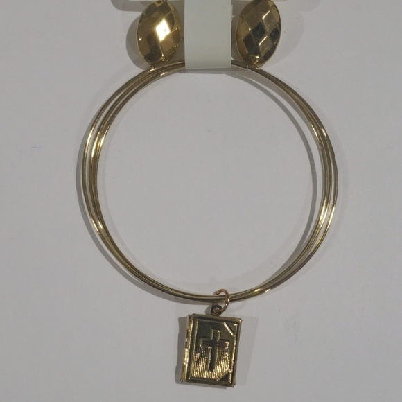 Gold tone Layered, Cross Charm Bangle Bracelets with Earrings - Women's Jewelry - Picture 3 of 6